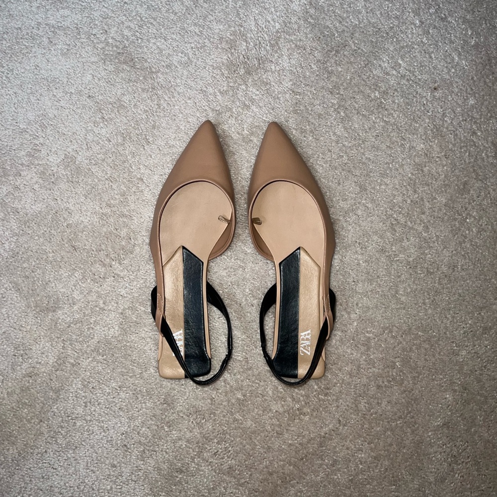 Zara Beige Flat Slingback Shoes Size 10